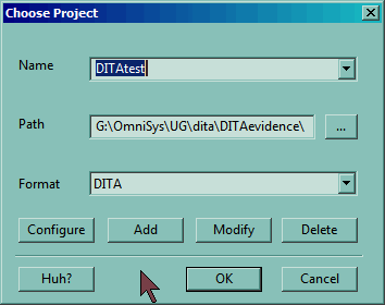 Choose Project dialog Choose Project dialog