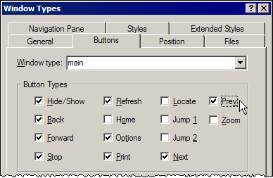 Prev and Next checkboxes only when you type I’m MSDN in the File Open dialog. HTML Help Workshop Window Types dialog
