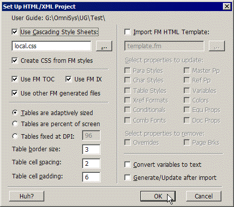 Set Up HTML/XML Project\: choose Standard HTML or Generic XML for a new project. Set Up HTML/XMLProject dialog