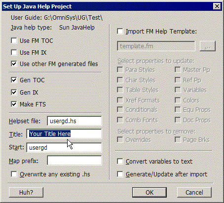 Set Up Java Help Project\: choose JavaHelp or Oracle Help for Java for a new project. Set Up Java Help Project dialog