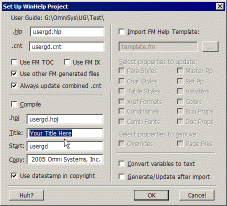 Set Up WinHelp Project\: choose WinHelp for a new project. Set Up WinHelp Project dialog